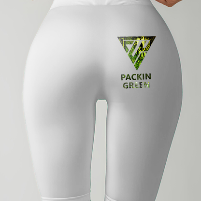 Women's Packin Green Biker Shorts High Waisted (White)