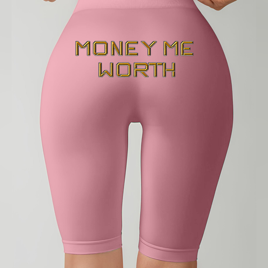 Women's Pink Money Me Worth Biker Shorts High Waisted