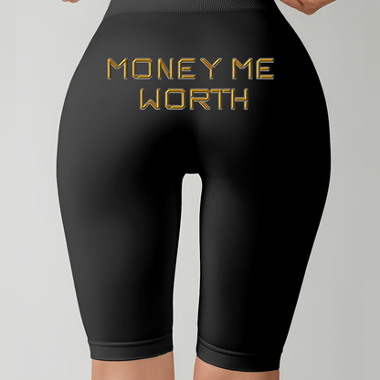 Women's Black Money Me Worth Biker Shorts High Waisted